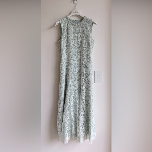 Self Portrait GREEN CORD LACE ROUND NECK MIDI DRESS - Picture 4 of 5